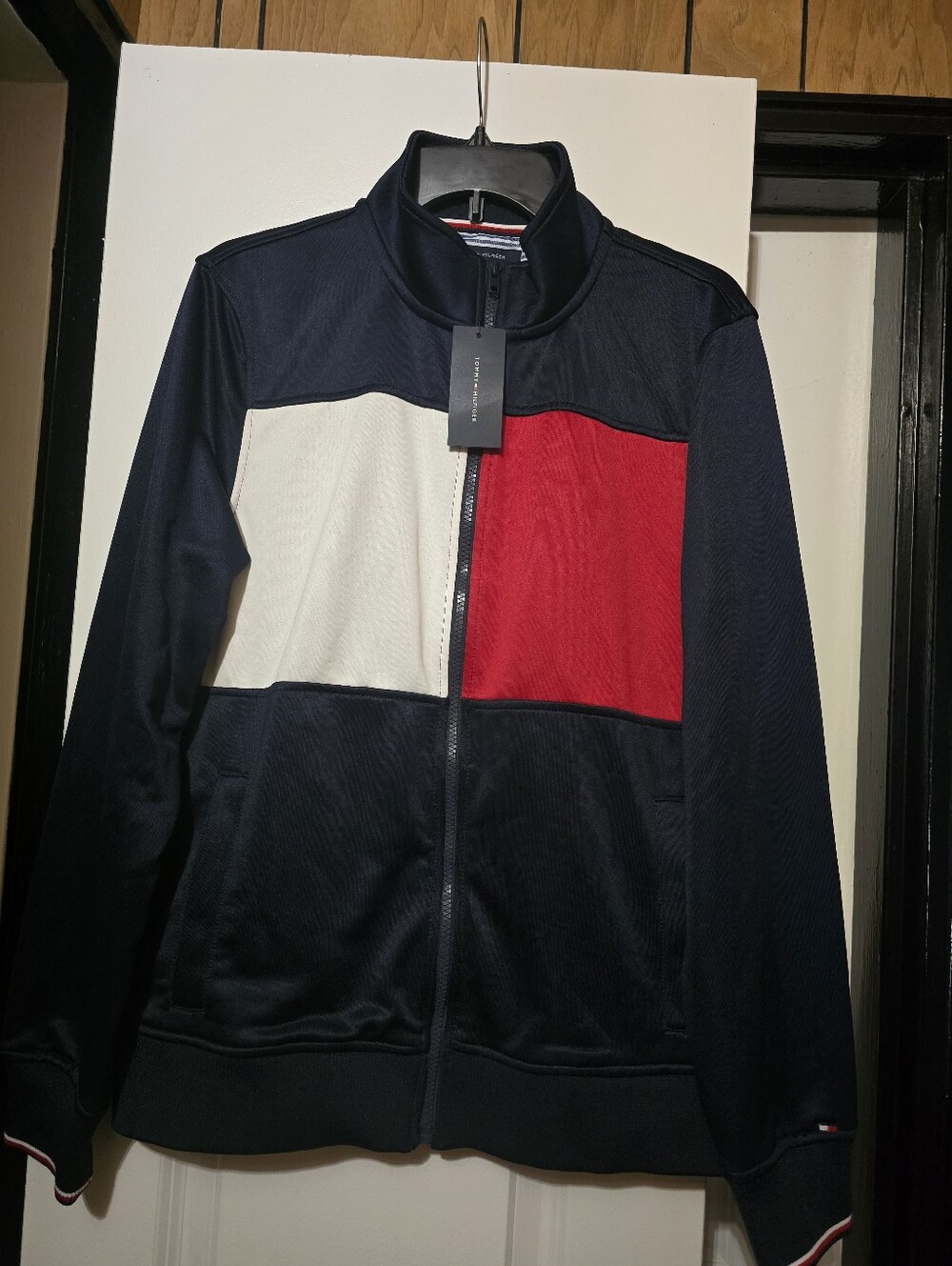 Tommy Hilfiger Men's Navy Blue Colorblock Fil Zip-Up Track Jacket - Size Medium